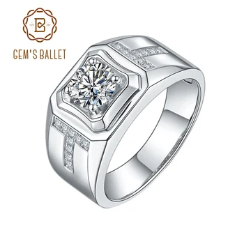 

GEM'S BALLET 925 Sterling Silver Men's College Graduation Ring 1.0Ct 6.5mm D Color Moissanite Diamond Father'S Ring Fine Jewelry