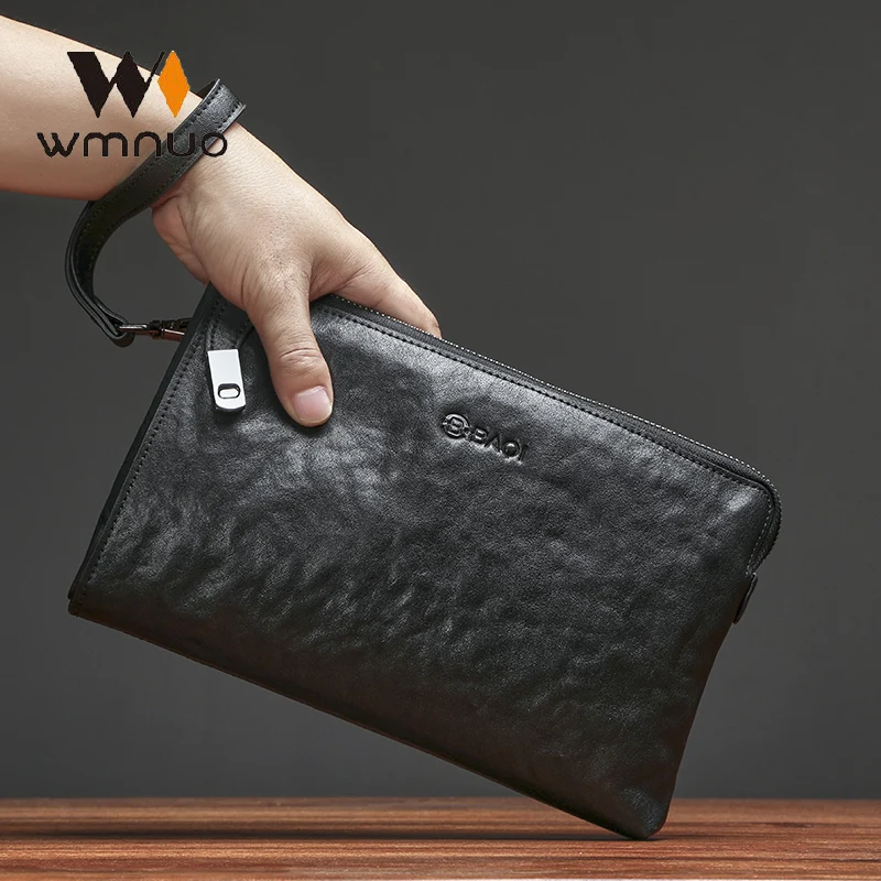 

Wmnuo Men's Clutch Bags Cow Real Leather Anti-theft Lock Big Soft Hand Bag For Male Korean Wallets Clip Envelope Bag Zipper Hot