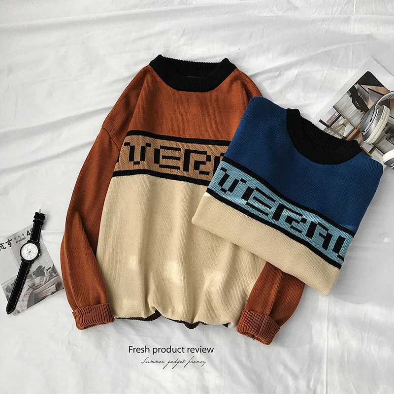 Winter Sweater Men Warm Fashion Contrast Color Letters Casual Knit Sweaters Man Sweter Clothes Loose Long-sleeved Pullover Men Winter Sweater Men Warm Fashion Contrast Color Letters Casual Knit Sweaters Man Sweter Clothes Loose Long-sleeved Pullover Men