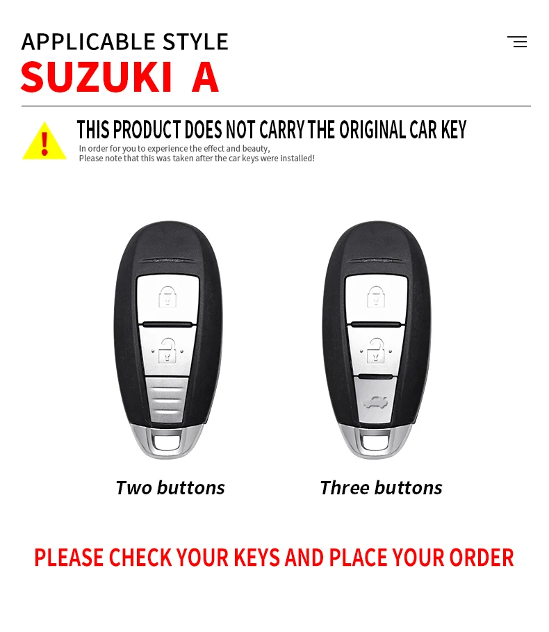 Custodia a 3 pulsanti in lega di zinco per auto Smart Key Shell Cover per Suzuki Vitara Swift Ignis Kizashi SX4 Baleno Ertiga 2016 2017 2018 2019 - He8fc2a93e13c48cab501ec3c53a75799U