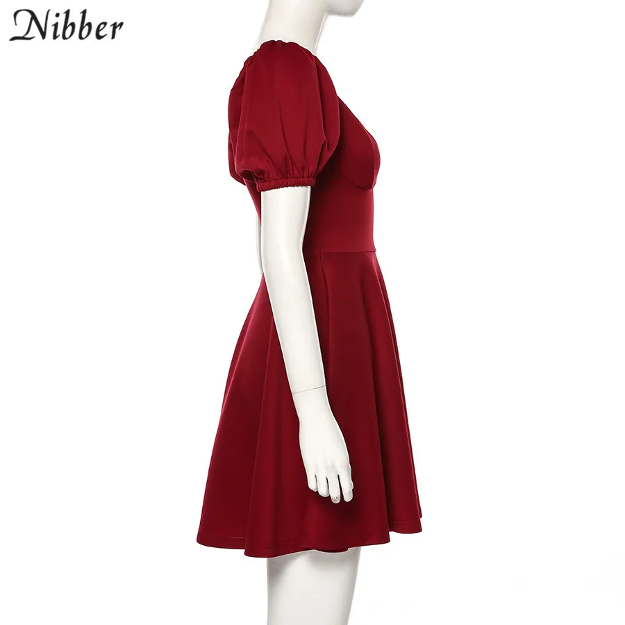 Nibber/осеннее, Ретро стиль, для досуга, элегантное, чистое, плиссированное, мини платье для женщин,, уличное, повседневное, тонкое, v-образный вырез, для клуба, вечерние, ночное, красное платье, mujer