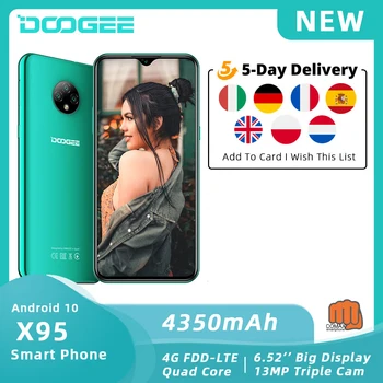 Перейти на Алиэкспресс и купить DOOGEE X95 Android 10 Мобильный телефон 4G-LTE мобильные телефоны 6,52 дюймMTK6737 16 Гб ROM Две sim-карты 13 МП Тройная камера 4350 мАч смартфоны