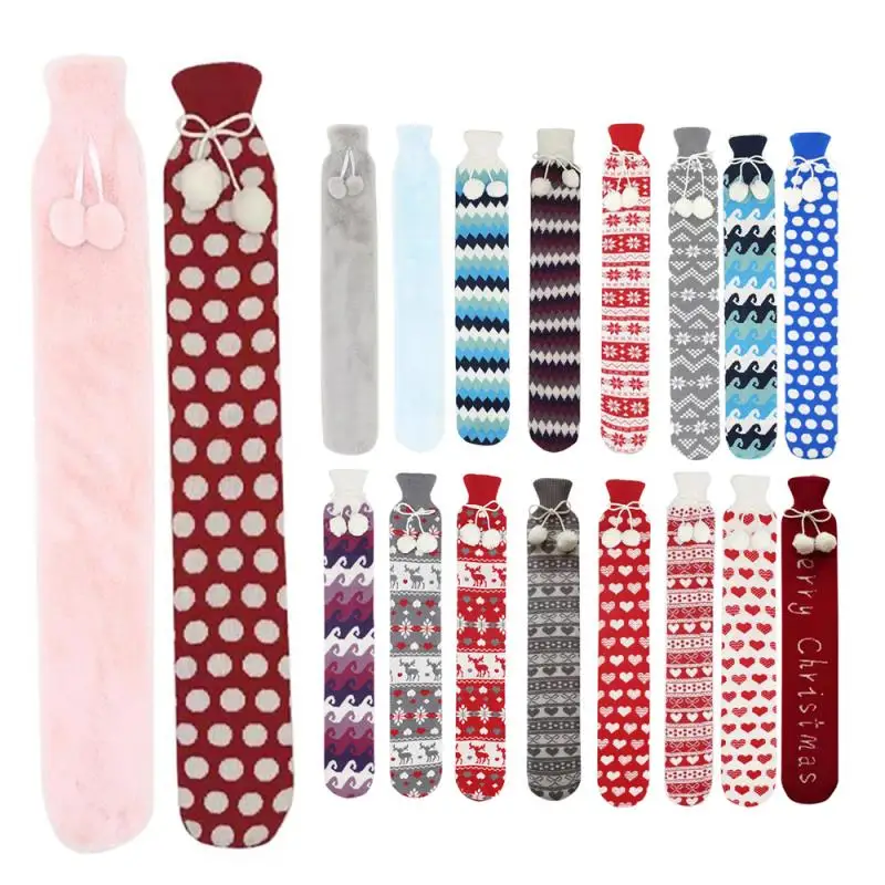 Flannel Xmas Winter Long Hot Water Bottle Bag Removable Knitted Cover Waist Hand Foot Warming Home Office Gift | Бытовая техника