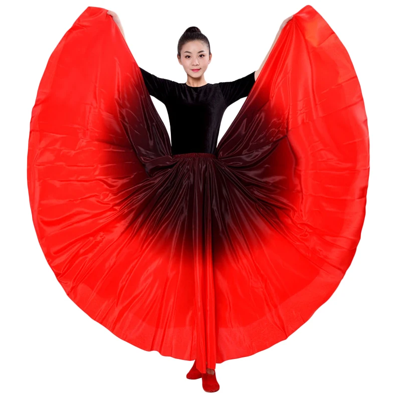 Женская длинная юбка для танца живота, большая юбка для танцев, Цыганская юбка для выступлений, женское платье для танцев, атласная длинная испанская юбка - Цвет: Black-Red