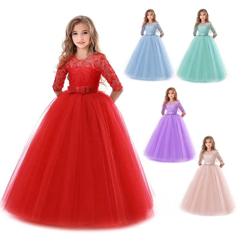 Новое кружевное платье принцессы; детское платье с цветочной вышивкой для девочек; винтажные Детские платья для свадебной вечеринки