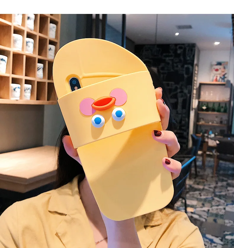 3D милый мультфильм тапочки чехол для телефона для iPhone 7 Чехол 8 6 6splus X Xr Xs Max X забавная обувь "Уточка" Мягкий силиконовый чехол на заднюю панель телефона - Цвет: Yellow