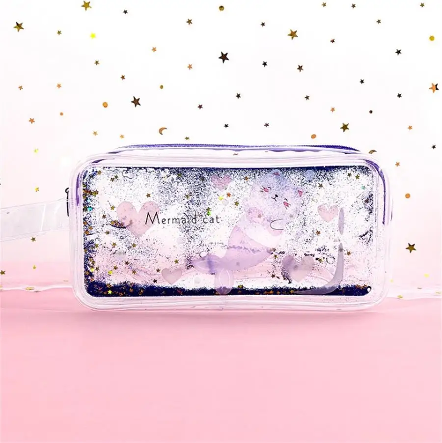 Kawaii Qiuck песок пенал мультфильм Свинья девушки макияж ручка мешок большой емкости прозрачная сумка для хранения школьные канцелярские принадлежности - Цвет: 5