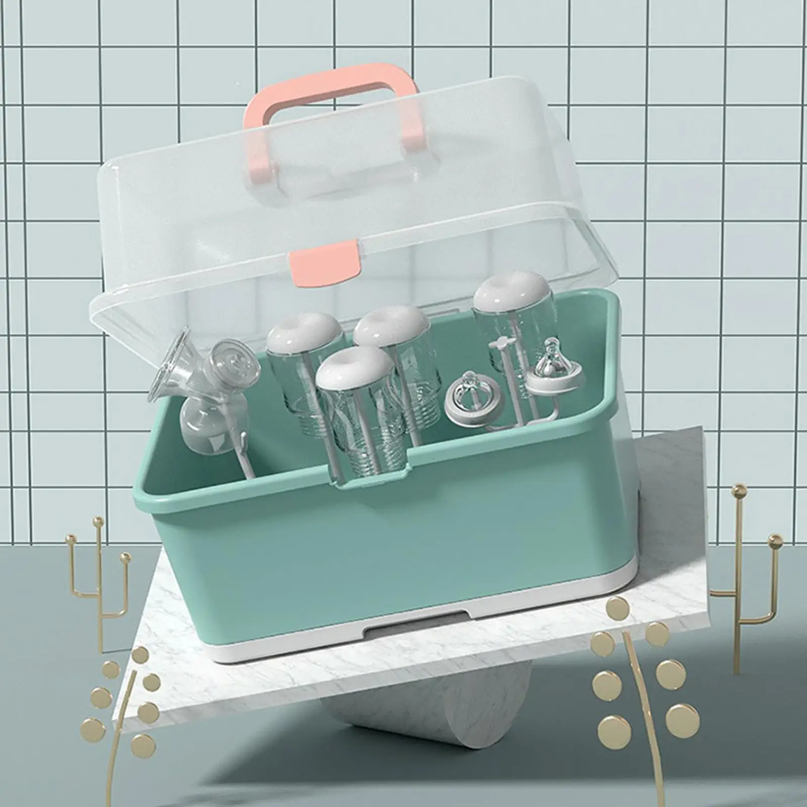 Portable Baby Bottle Drying Rack with Drainer Dust-Proof Nursing Bottle Storage Box Countertop Dryer for Countertop Travel Home bottle drying rack baby bottle drying rack feeding bottle drying rack