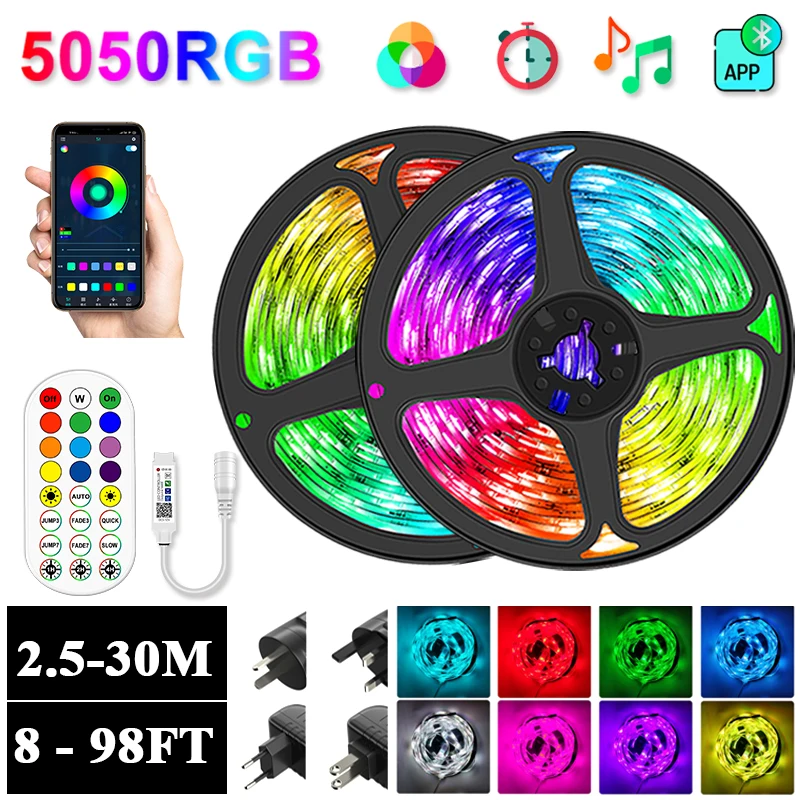 LED Strip Light Bluetooth 5050 RGB Flexible Ribbon Tape Lamp Background Diode Decoration For Teen Room 12V 2.5-30m Neon Leds | Лампы и