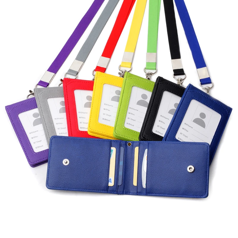 Unisex Solid Color Card Holder Neck Strap with Lanyard Badge Holder Staff Identification Card Bus ID Holders Credit