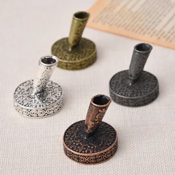 

European Feather Pen Carved Dip Ink Pen Holder Pen Inserted Beautiful Round Metal Base Pen Accessories Christmas Gifts