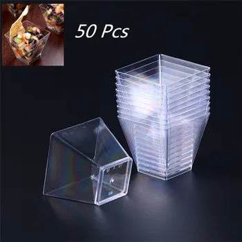 

TTLIFE 50PCS 60ml Disposable Coffee Cup Clear Portion Transparent Trapezoidal Container for Jelly Yogurt Mousses Dessert Set