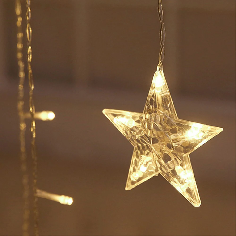 Рождественский светодиодный светильник 2,5 м, переменный ток, 220 В, праздничное освещение, светодиодный, романтическая, Сказочная звезда, занавеска, гирлянда для свадьбы, вечерние гирлянды, украшения