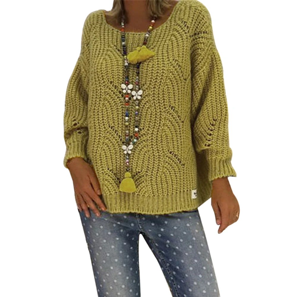 Puimentiua, повседневный свободный трикотажный пуловер для женщин, Осенний Однотонный свитер, женский джемпер с круглым вырезом, трикотаж, минималистичный топ размера плюс XL - Цвет: Yellow