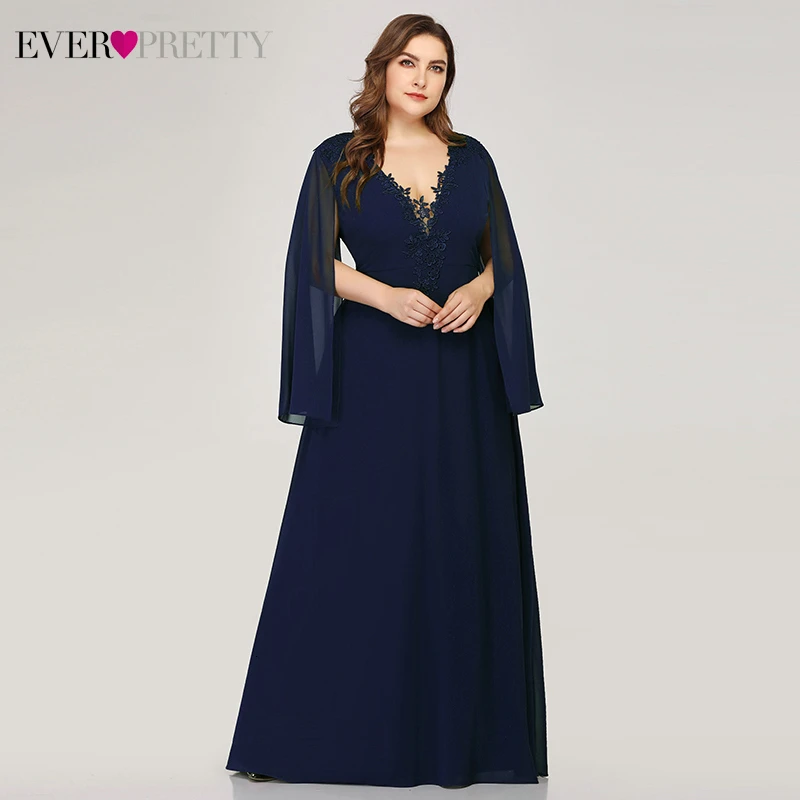 Navy Blue Размера плюс зеленый вечерние платья Ever Pretty EZ07948 ТРАПЕЦИЕВИДНОЕ ПЛАТЬЕ С v-образным вырезом, с аппликацией в виде элегантные Для женщин Вечерние платья для вечерние платье на выход - Цвет: Navy Blue