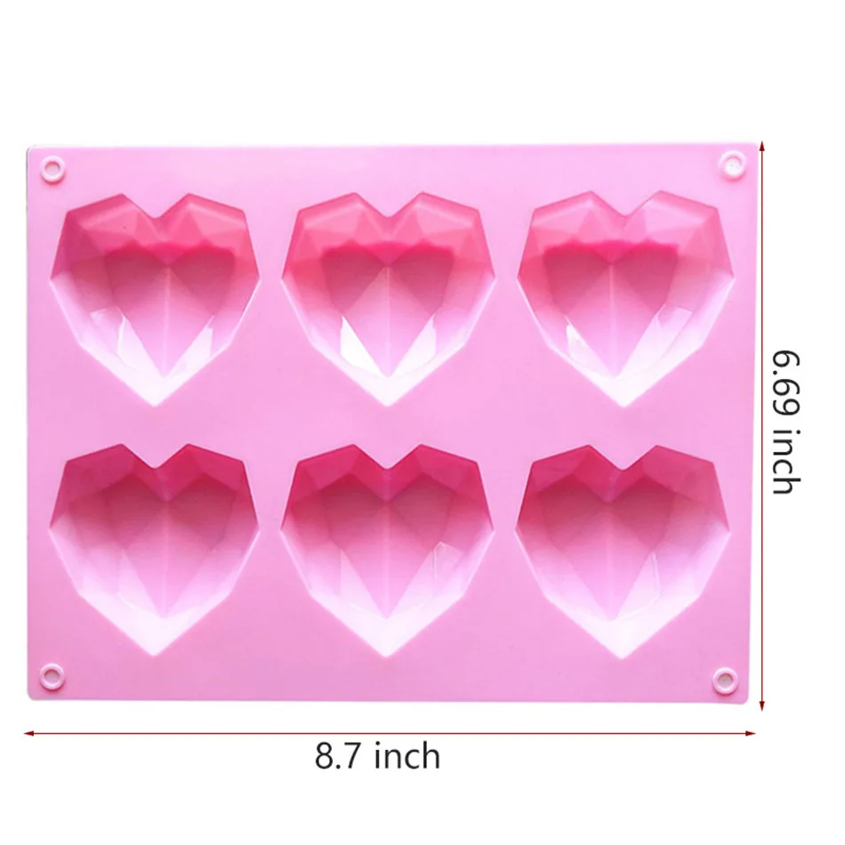

6 Hole Diamond Love Heart Silicone Cake Mould Cake Decorating Tools Bakeware Form for Soap Chocolate Mousse Bakeware Pastry Tool