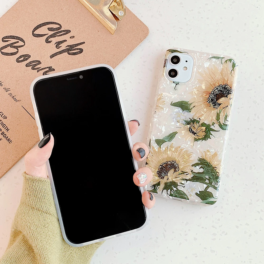 LOVECOM Phone Case For iPhone 13 12 11 Pro Max XR XS Max 7 8 Plus X Dream Conch Retro Flower Soft IMD Full Body Back Cover Gift