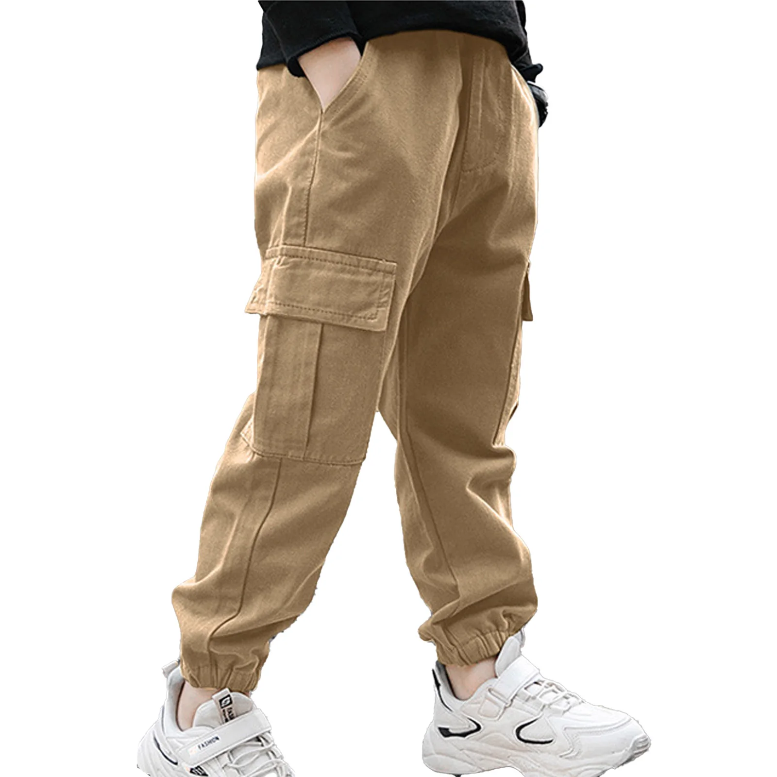 Boys Kids Casual Cargo Pants Hiking Hip Hop Dance Pants Solid Color Loose Fit Sweatpants Trousers for Sports Dancewear Size 6-14