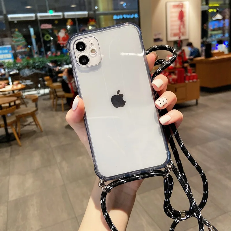 Crossbody Necklace Strap Lanyard Cord Transparent Phone Case For iPhone 11 12 13 Pro Max XR XS X 7 8 Plus SE 12Mini Soft Cover 13 case