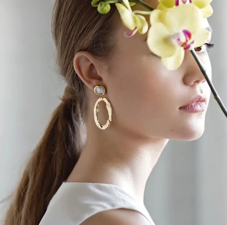 Женские серьги подвески с жемчугом из латуни и золота 18 карат|Серьги-подвески| |