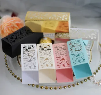 

20Pcs/Lot Hollow Out Butterfly Laser Cut Paper Candy Boxes black white pink Gift Bag Wedding Baby Shower Party Favor #48