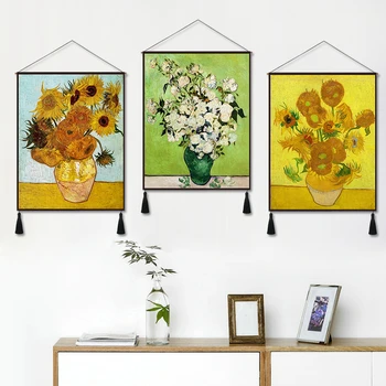 

Van Gogh Sunflower Living Room Painting Tapestry European Restaurant Floral Decorative Wall Tapestry