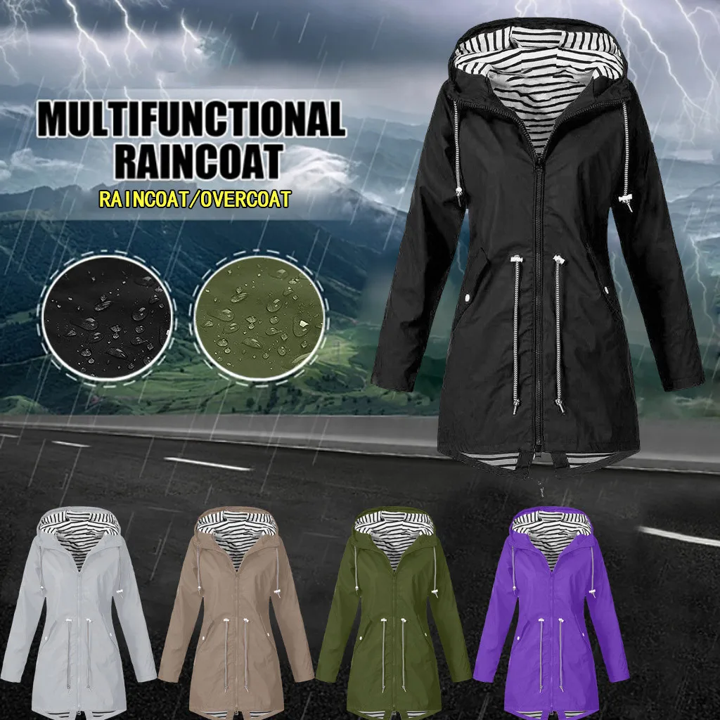 Женские куртки с капюшоном, теплые широкие женские куртки, одноцветные дождевые куртки для улицы, водонепроницаемый плащ с капюшоном, ветровка, большой размер#3