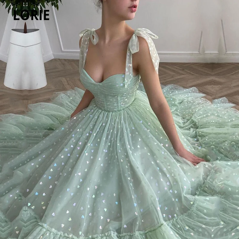 YFANLYNXCI Shiny Fairy Prom Dresses Sweetheart Mint Green Tulle Tea Length  Wedding Party Gown Short Graduation Robes de cocktail