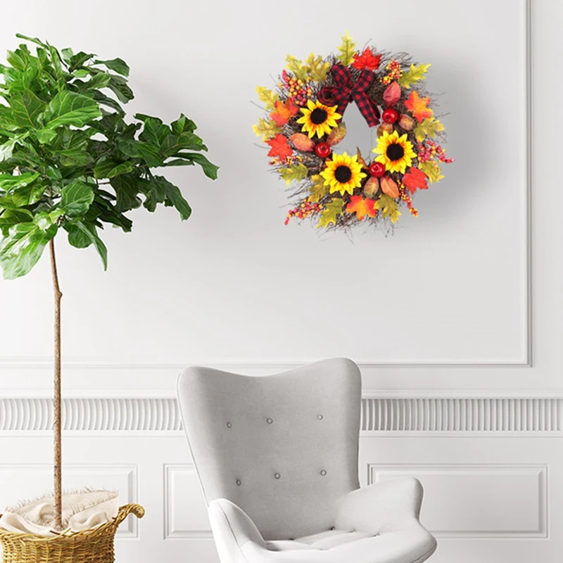 Halloween& Christmas Silk Artificial Sunflower Wreath Silk Yellow Sunflower Home Decor