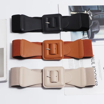 

Women big wide belt blazer coat belts black brown red beige elastic PU fashion designer belts new 2020