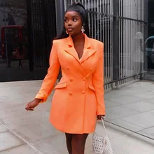 

Women Orange Fahsion Commute Blazers Street Indie Mid Length Solid Colors Single Breasted Suit 2021 Spring Autumn New Y2k Blazer