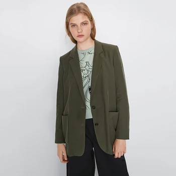 

2019 ZA Ladies Suit Coat Fashion Office Ladies Hot Sale Solid Color Lapel Long Sleeve Single-breasted Pocket Loose Casual Coat