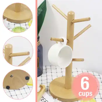 

6 Cups Holded Beech Tree Branch Shape Cup Holder Six-claw Cup Holder Draining Cup Holder Kitchen Shelf With Non-slip Base Pad