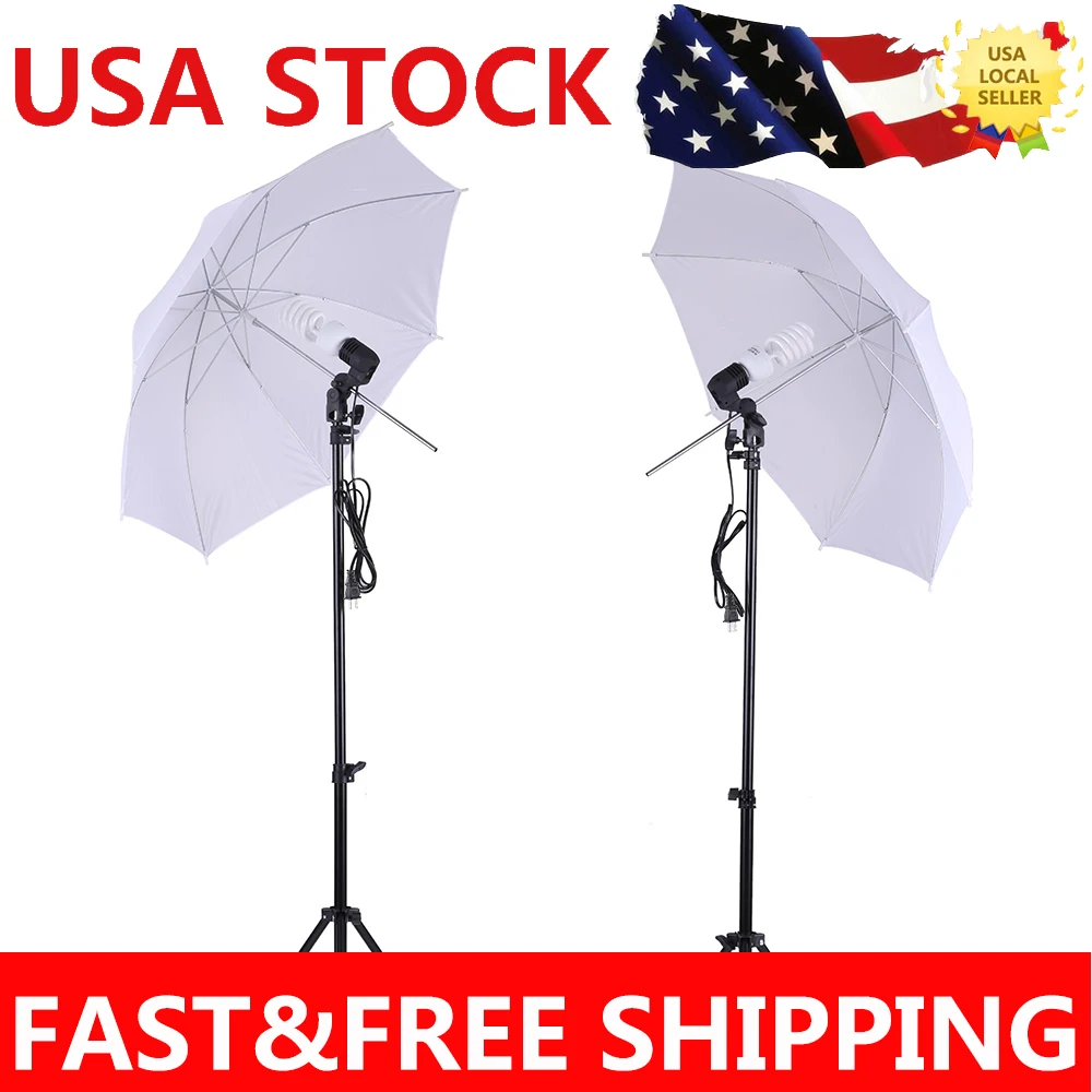 

Photo Studio Lighting Kit Set 2Pcs 2M 6.6Ft Light Stand+2Pcs 33" White Soft Light Umbrella+45W Light Bulb+Swivel Socket