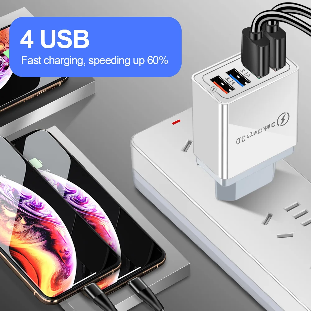 fast car charger for android Useful 4 USB Quick Charge 3.0 USB Charger for Huawei Mate 30 Samsung S10 A50 Tablet QC 3.0 Fast Wall Chargers EU Plug Adapte usb charging port for car