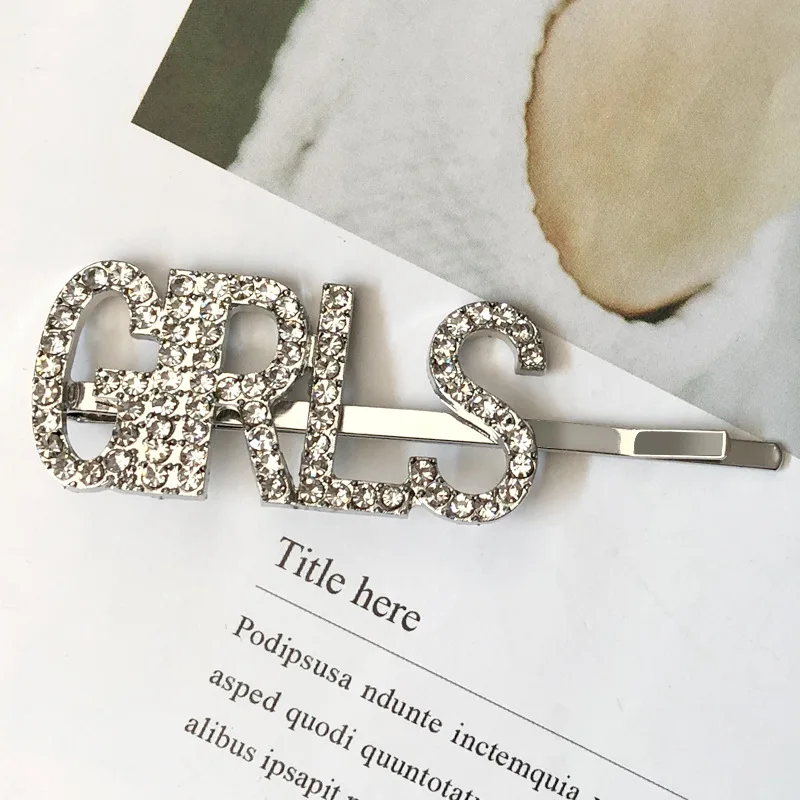 GIRLS Silver 1 шт., заколки для волос с кристаллами и буквами, стразы, заколки для волос, заколки для волос, инструменты для укладки волос, аксессуары, ювелирный подарок - Цвет: GIRLS Silver