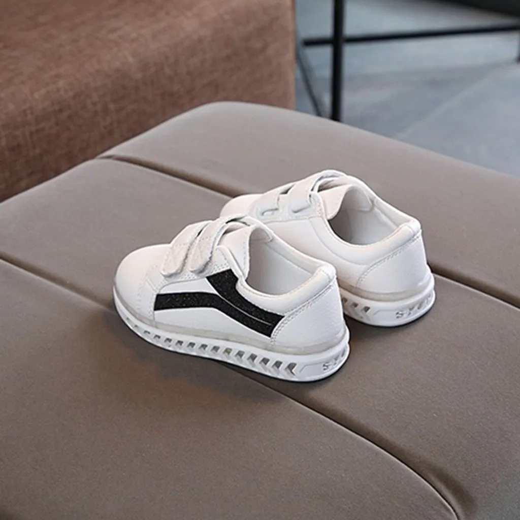 Детская одежда для маленьких девочек и мальчиков; полосатая обувь на плоской подошве со светодиодной подсветкой; спортивная обувь кроссовки на липучке; мягкая Очаровательная детская обувь для девочек;#23