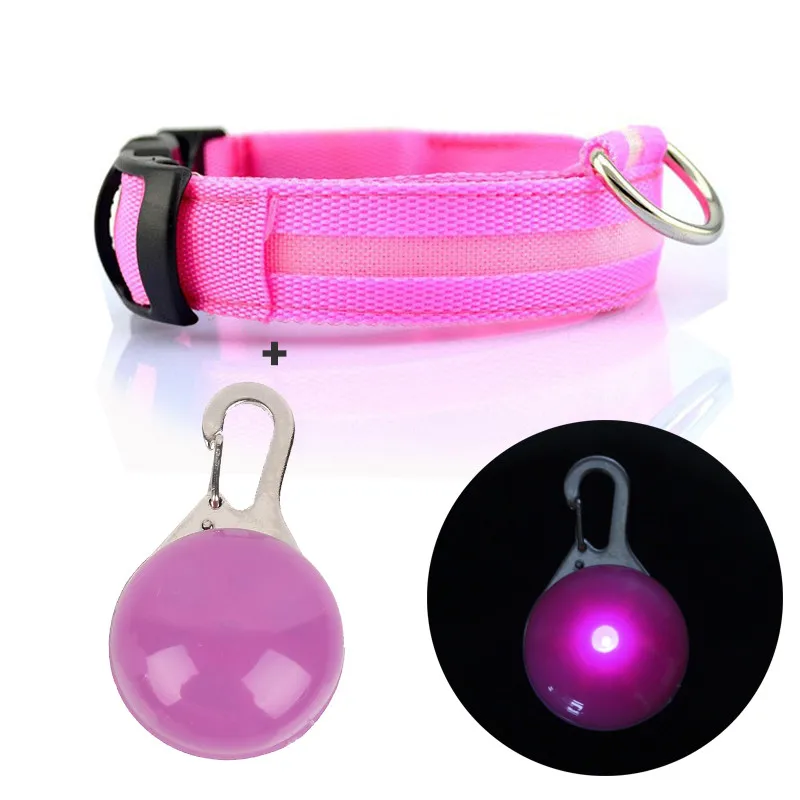 Pink Нейлоновый светодиодный кошачий собачий ошейник ночной безопасности мигающий светится в темноте ожерелье Собака светящаяся флуоресцентная ошеники товары для животных - Цвет: Pink