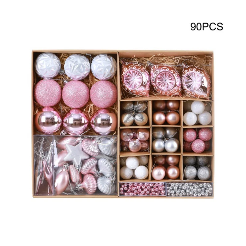 

Hot 90Pcs/Set Assorted Shatterproof Christmas Ball Ornaments Christmas Baubles Xmas Tree Pendants Holiday Party Decorations