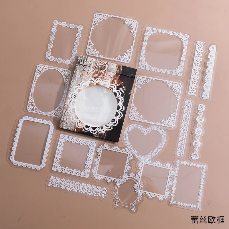 30Pcs/Lot Vintage Lace Frame Transparent Bottle PET Sticker Package DIY Diary Journal Decoration Sticker Album Scrapbooking 