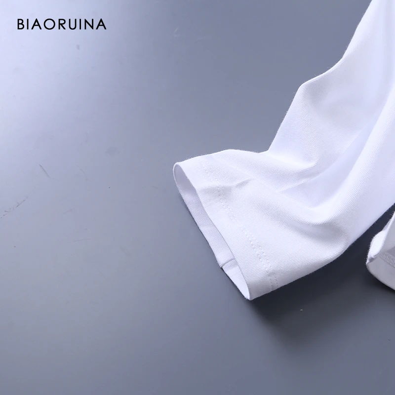 BIAORUINA Womens Cotton Basic All-match V-neck T-shirt Long Sleeve Korean Style Slim Everyday Tees Casual Tops