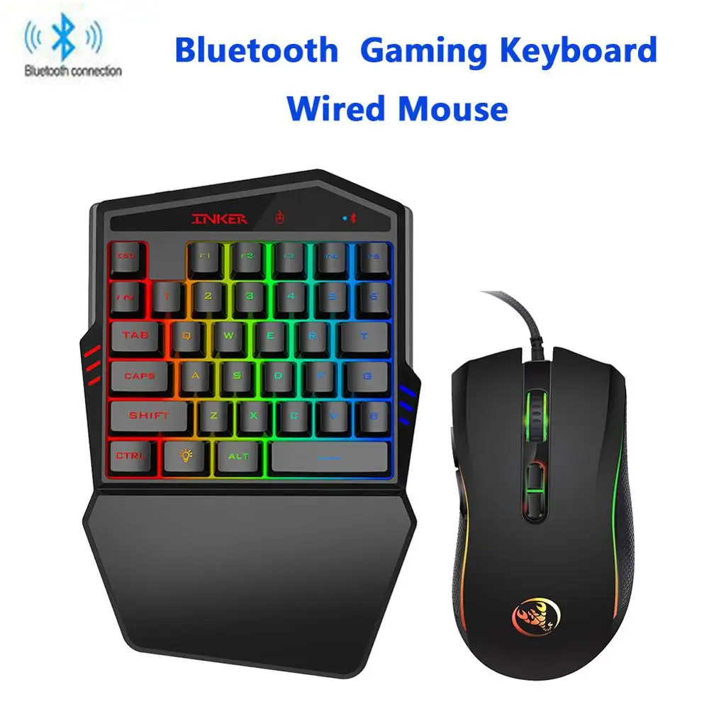 Portable Onehanded Bluetooth Wireless Gaming Keyboard Wired 3200 Dpi