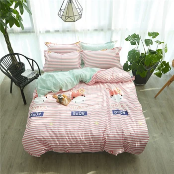 

Thumbedding Cartoon Horse Bedding Set Girls Lovely Creative Duvet Cover Pink Stripes King Queen Full Twin Single Bed Set