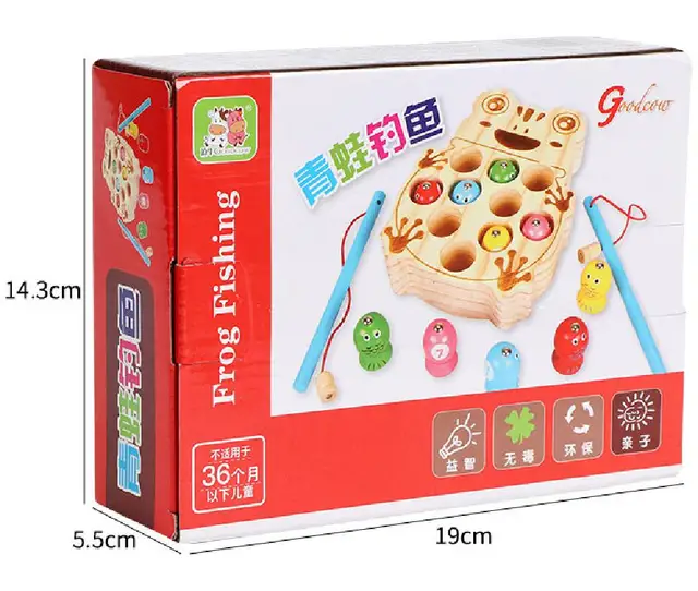 Wooden Double Pole Magnetic Frog Fishing Toy Montessori Hand Eye Coordination Focus Training Children Wooden Teaching Aids 5