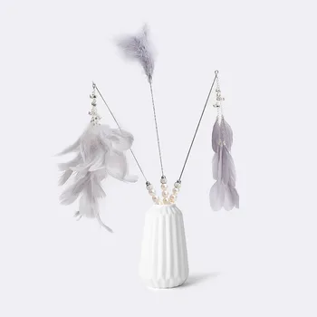 

Feather Stick Toy For Cats Kittens Interactive Cat Toy Pet With Pearl Handle Pets Cat Dog Play Game Toy Pet Products TXTB1