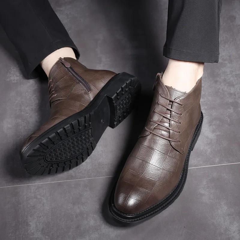 

England Fashion Pointed Casual Zipper Short Boots Business Leather Boot Men Low-cut Boots Model G16-a