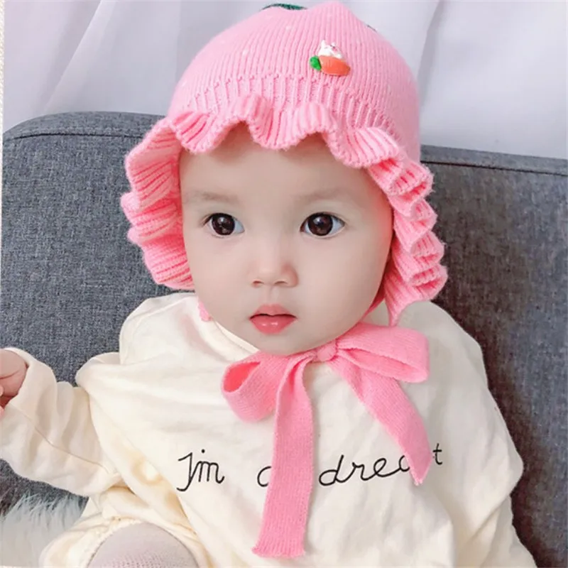 only pink hat Новые осенне-зимние детские шапки с принтом клубники, вязаные шапочки, шапки для девочек и мальчиков, теплая шерстяная шапка, Детские шарфы, шапочки для малышей - Цвет: only pink hat