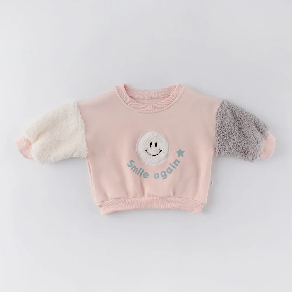 Зимний детский хлопковый вельветовый свитер для новорожденных мальчиков и девочек; пальто с круглым вырезом и рисунком улыбки; Детские топы с длинными рукавами; детская одежда - Цвет: pink