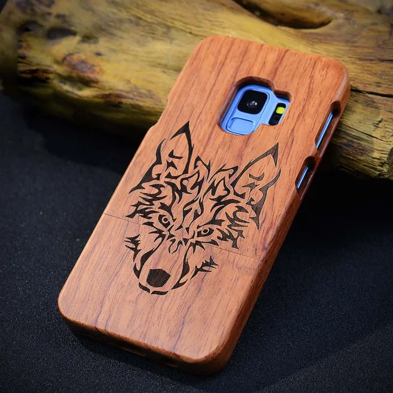 Чехол для телефона LYBALL из натурального дерева для samsung Galaxy S10+ Натуральный Бамбуковый Жесткий Чехол для S8 S9 S10 Plus S10 Lite S7 Edge Note9 8 5 - Цвет: Wolf