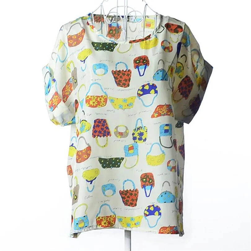 INDJXND Новое поступление Летняя Блузка женские Топы цветочный принт рубашки элегантные повседневные с коротким рукавом Boho пляжные свободные Blusas Femininas - Цвет: B058 White Bags